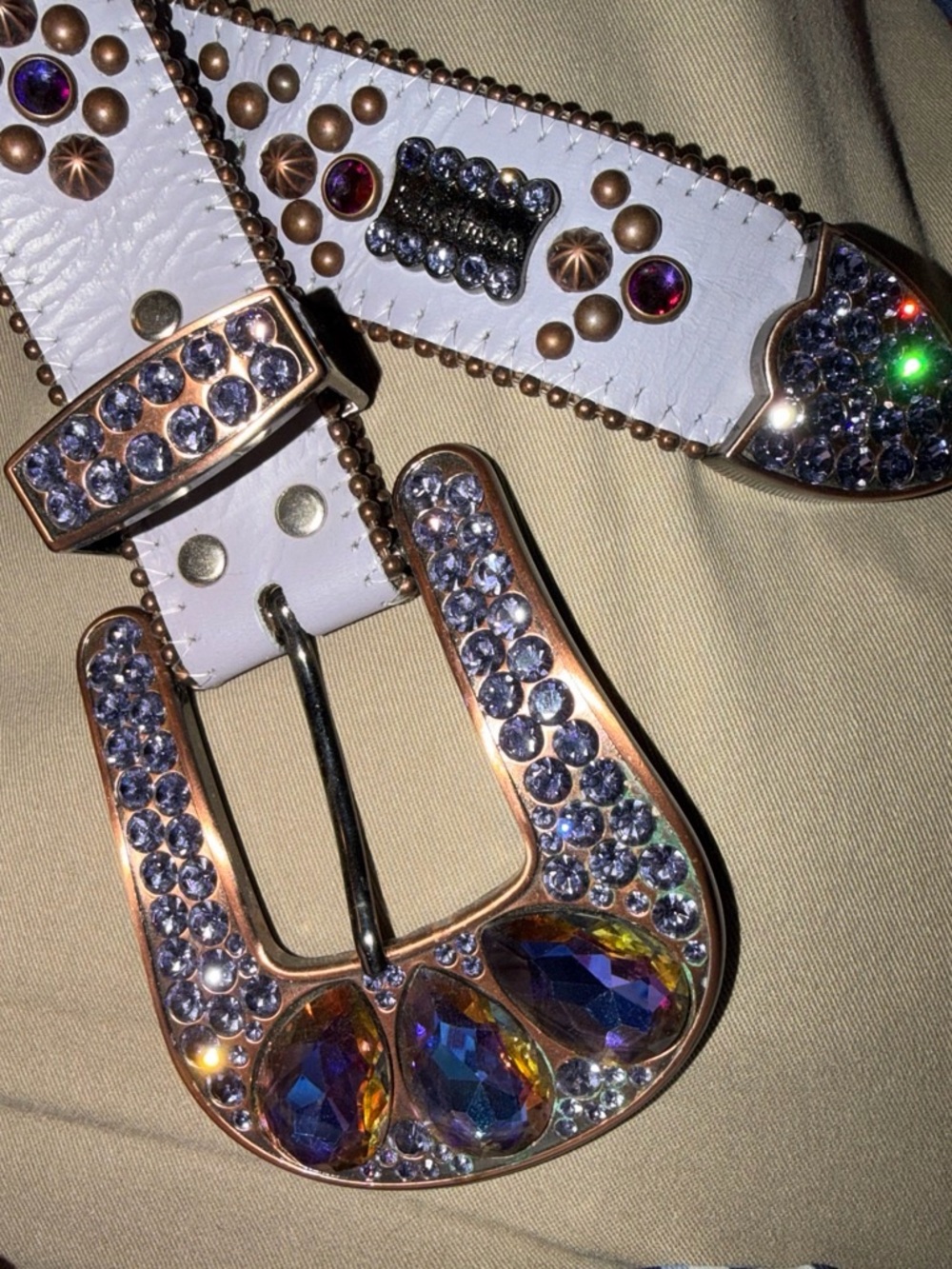 B.B. Simon purple  Belt with Crystal-Encrusted Aurora Buckle